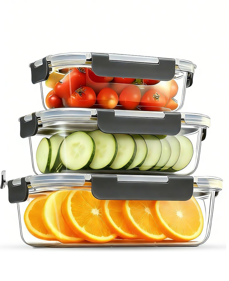 CUBEXELL 3-Piece Borosilicate Glass Food Storage Containers with Lids, Glass Lunch Boxes, Airtight Lunch Boxes, Leak-proof Locking Snap-on, Oven, Refrigerator, and Dishwasher Safe, BPA-Free, Capacities 370ml-640ml-1040ml - Image 1
